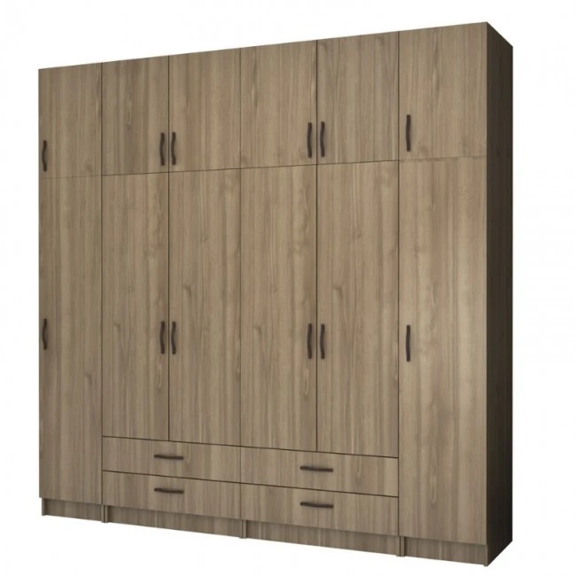 Ricardo Megapap six doors melamine wardrobe with cabinet  in walnut color 240x51,8x240cm.