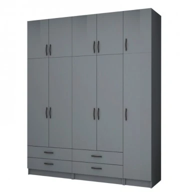 Ricardo Megapap five doors melamine wardrobe with cabinet in anthracite color 200x51,8x240cm.