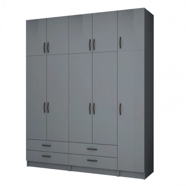 Ricardo Megapap five doors melamine wardrobe with cabinet in anthracite color 200x51,8x240cm.