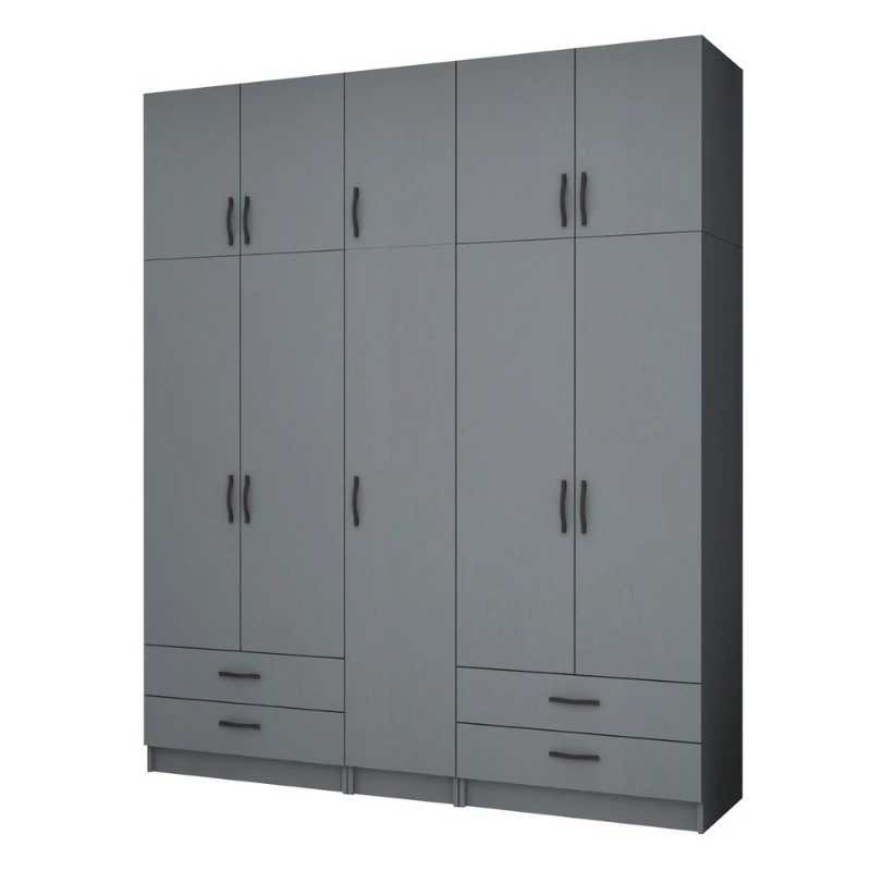 Ricardo Megapap five doors melamine wardrobe with cabinet in anthracite color 200x51,8x240cm.