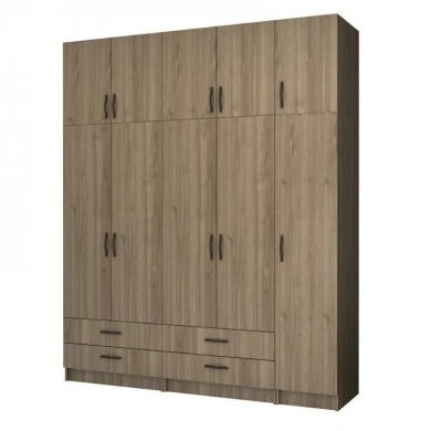 Ricardo Megapap five doors melamine wardrobe with cabinet in walnut color 200x51,8x240cm.
