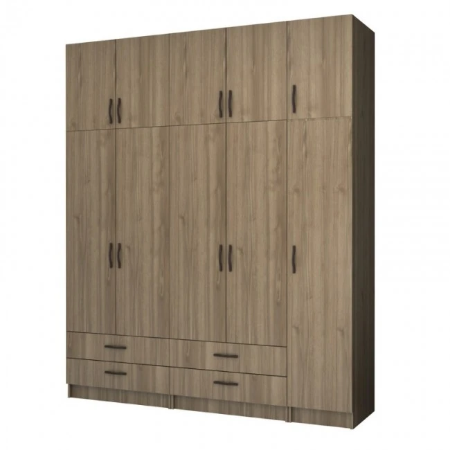 Ricardo Megapap five doors melamine wardrobe with cabinet in walnut color 200x51,8x240cm.