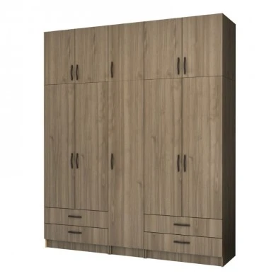 Ricardo Megapap five doors melamine wardrobe with cabinet in walnut color 200x51,8x240cm.