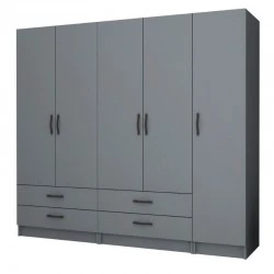 Ricardo Megapap five doors melamine wardrobe in anthracite color 200x51,8x181cm.