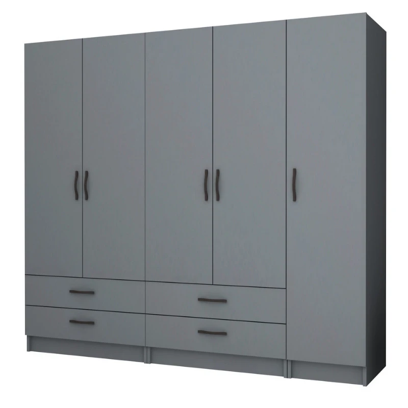 Ricardo Megapap five doors melamine wardrobe in anthracite color 200x51,8x181cm.