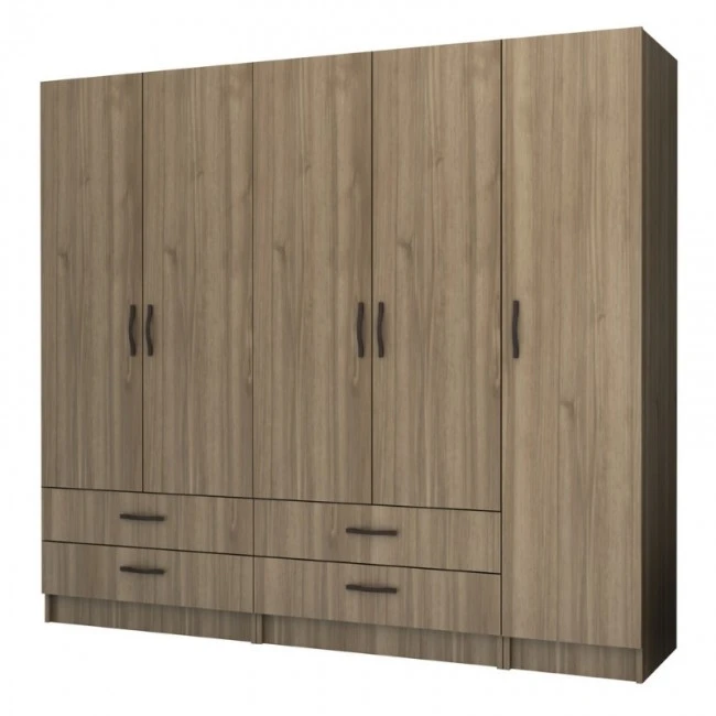 Ricardo Megapap five doors melamine wardrobe in walnut color 200x51,8x181cm.