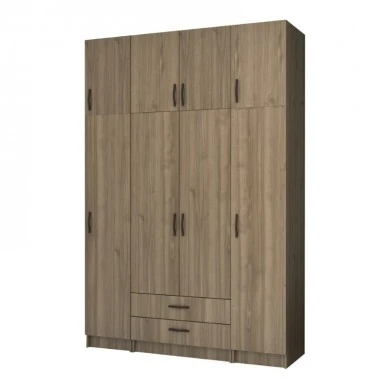 Ricardo Megapap four doors melamine wardrobe with cabinet in walnut color 160x51,8x240cm.