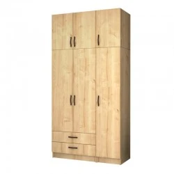 Ντουλάπα ρούχων Ricardo Megapap τρίφυλλη με πατάρι και συρτάρια χρώμα φυσικό οξιάς 120x51,8x240εκ.