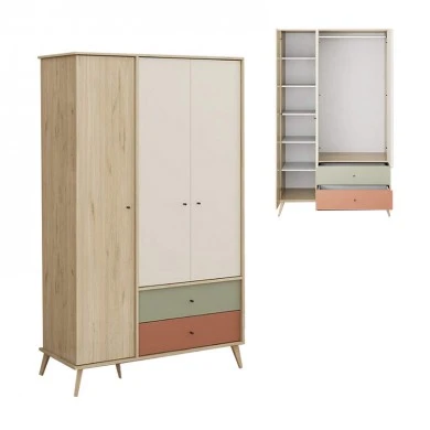 Terra Megapap melamine 3 doors wardrobe in florida oak color 121x54x200cm.