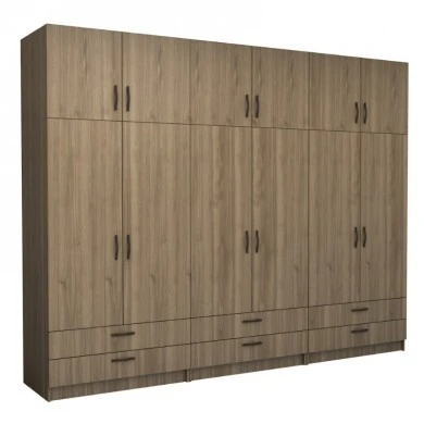 Victoria Megapap six doors melamine wardrobe with cabinet in walnut color 300x60x240cm.