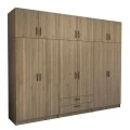 Victoria Megapap six doors melamine wardrobe with cabinet in walnut color 300x60x240cm.