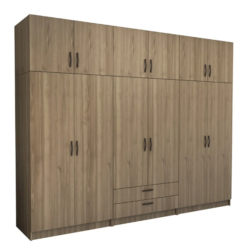 Victoria Megapap six doors melamine wardrobe with cabinet in walnut color 300x60x240cm.