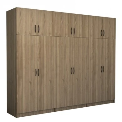 Victoria Megapap six doors melamine wardrobe with cabinet in walnut color 300x60x240cm.