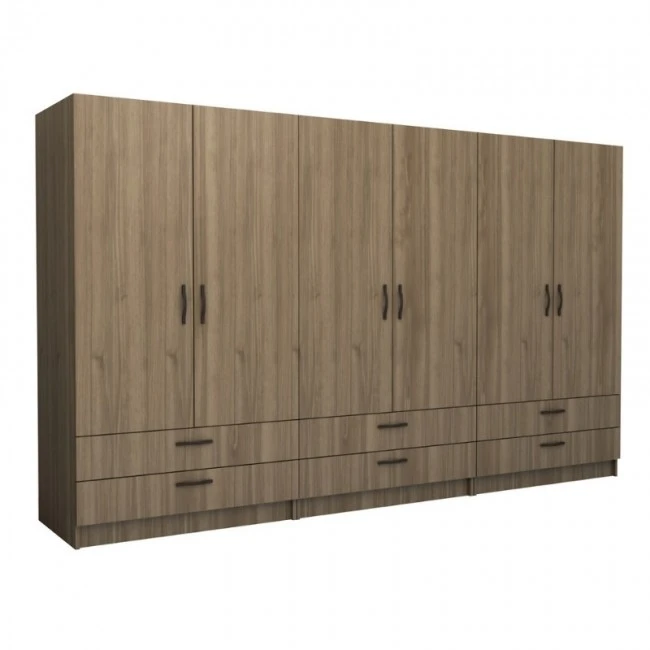 Victoria Megapap six doors melamine wardrobe in walnut color 300x60x181cm.