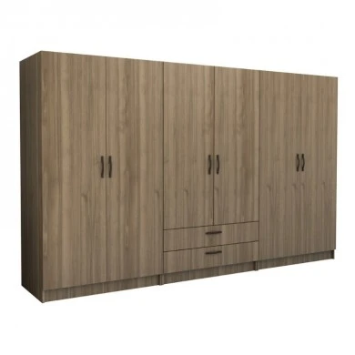 Victoria Megapap six doors melamine wardrobe in walnut color 300x60x181cm.