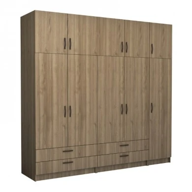 Victoria Megapap five doors melamine wardrobe with cabinet in walnut color 250x60x240cm.