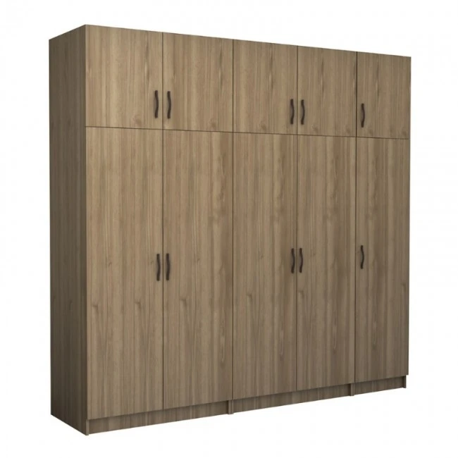 Victoria Megapap five doors melamine wardrobe with cabinet in walnut color 250x60x240cm.