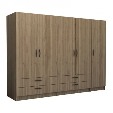 Victoria Megapap five doors melamine wardrobe in walnut color 250x60x181cm.