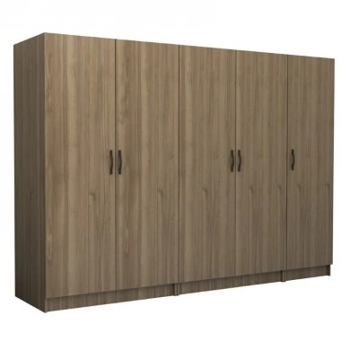 Victoria Megapap five doors melamine wardrobe in walnut color 250x60x181cm.