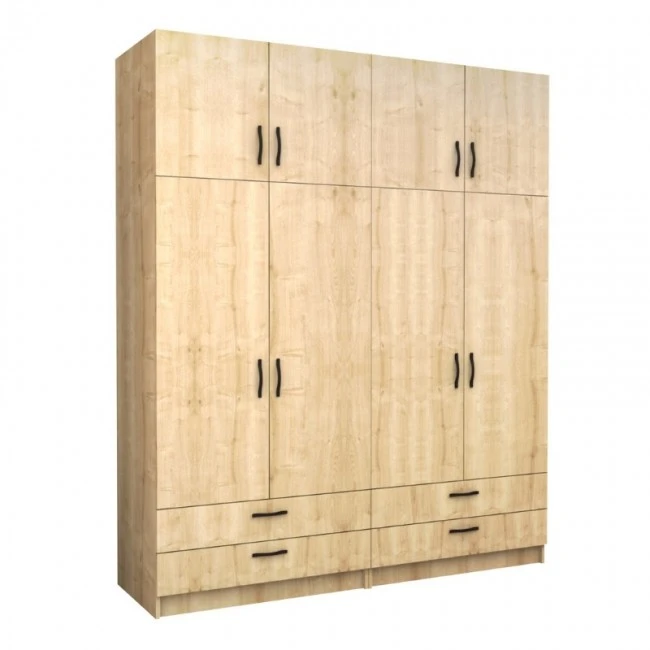 Victoria Megapap four doors melamine wardrobe with cabinet in oak color 200x60x240cm.