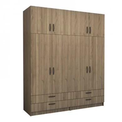 Victoria Megapap four doors melamine wardrobe with cabinet in walnut color 200x60x240cm.