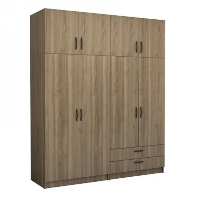 Victoria Megapap four doors melamine wardrobe with cabinet in walnut color 200x60x240cm.