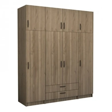 Victoria Megapap four doors melamine wardrobe with cabinet in walnut color 200x60x240cm.