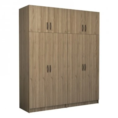Victoria Megapap four doors melamine wardrobe with cabinet in walnut color 200x60x240cm.