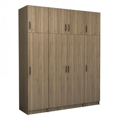 Victoria Megapap four doors melamine wardrobe with cabinet in walnut color 200x60x240cm.