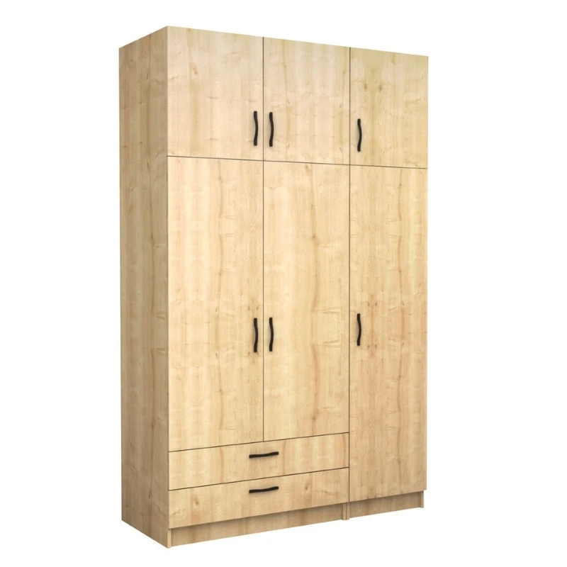 Victoria Megapap three doors melamine wardrobe with cabinet in oak color 150x60x240cm.