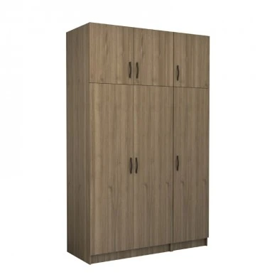 Victoria Megapap three doors melamine wardrobe with cabinet in walnut color 150x60x240cm.