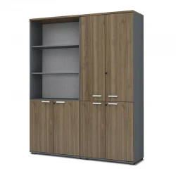 Venturo Megapap melamine office bookcase with doors in athracite - walnut color 160x40x200cm.