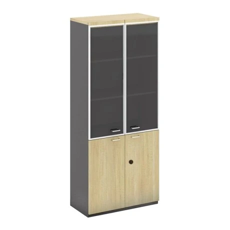 PROJECT Bookcase Sonoma/Grey (glass doors)