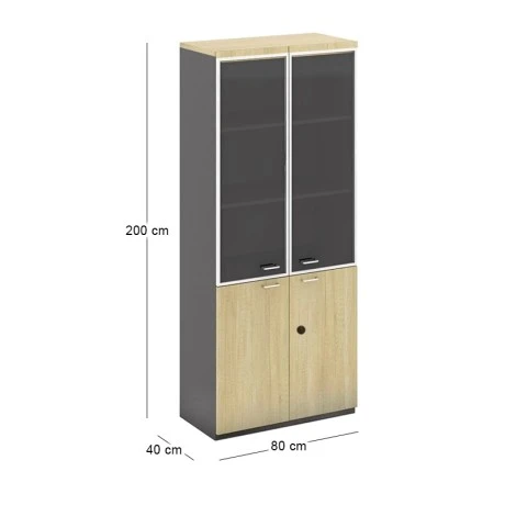 PROJECT Bookcase Sonoma/Grey (glass doors)
