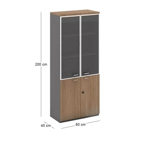 PROLINE Bookcase Wild Oak/Black (glass doors)