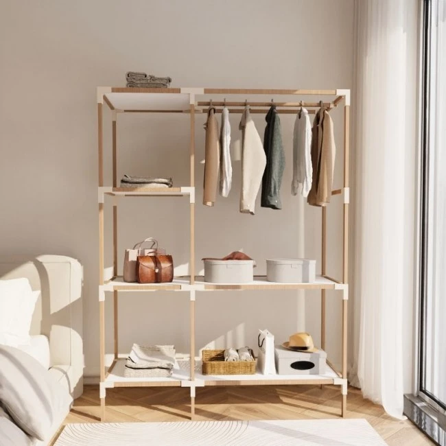 Entrance furniture - Open wardrobe wooden - plastic color natural - beige 117x47x155cm.