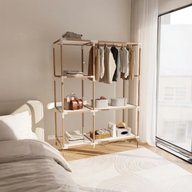 Entrance furniture - Open wardrobe wooden - plastic color natural - beige 117x47x155cm.