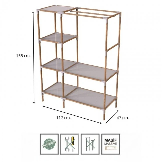Entrance furniture - Open wardrobe wooden - plastic color natural - beige 117x47x155cm.