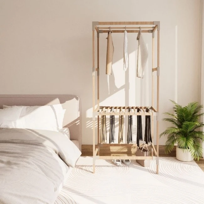 Entrance furniture - Open wardrobe wooden - plastic color natural - beige 75x46x156cm.