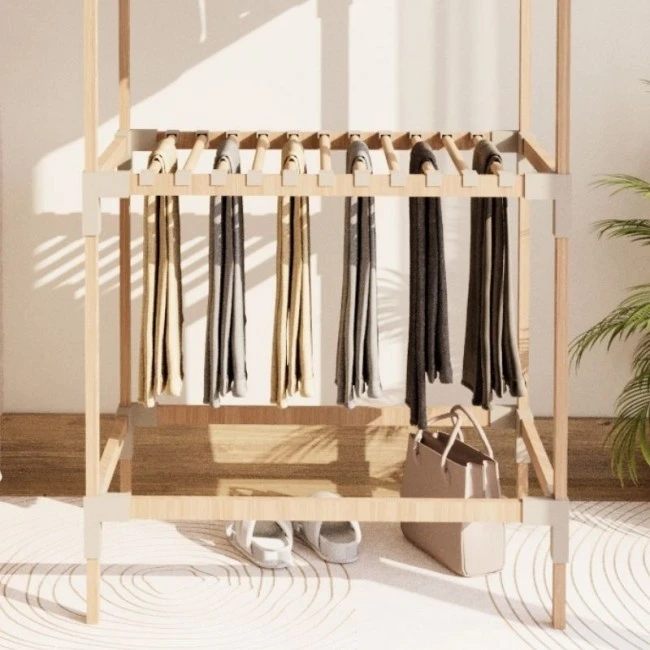 Entrance furniture - Open wardrobe wooden - plastic color natural - beige 75x46x156cm.