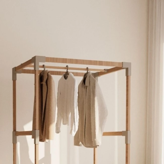 Entrance furniture - Open wardrobe wooden - plastic color natural - beige 75x46x156cm.