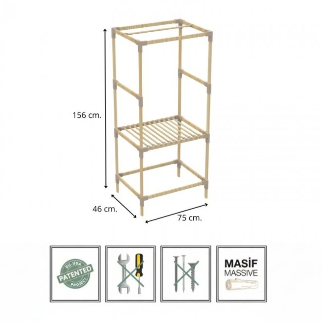 Entrance furniture - Open wardrobe wooden - plastic color natural - beige 75x46x156cm.