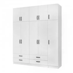 Ricardo Megapap five doors melamine wardrobe with cabinet in white color 200x51,8x240cm.