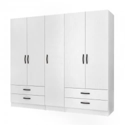 Ντουλάπα ρούχων Ricardo Megapap πεντάφυλλη με συρτάρια χρώμα λευκό 200x51,8x181εκ.