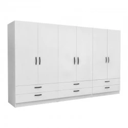 Ντουλάπα ρούχων Victoria Megapap εξάφυλλη με συρτάρια χρώμα λευκό 300x60x181εκ.