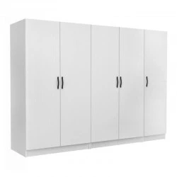 Victoria Megapap five doors melamine wardrobe in white color 250x60x181cm.