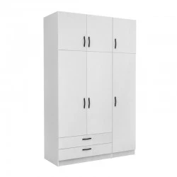 Victoria Megapap three doors melamine wardrobe with cabinet in white color 150x60x240cm.