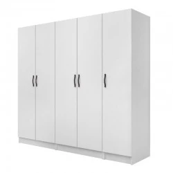 Vivian Megapap  five doors melamine wardrobe in white color 200x51.8x181cm.