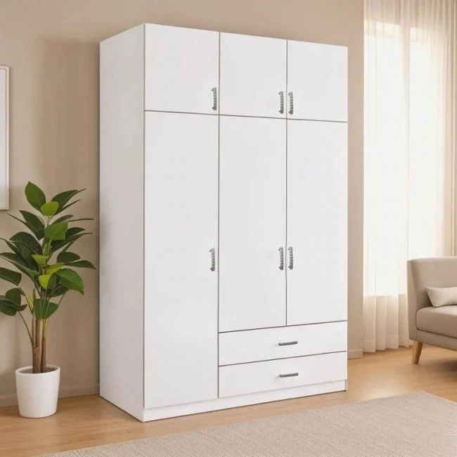 Three-leaf wardrobe with drawers Royal pakoworld in white shade 150x58x230cm