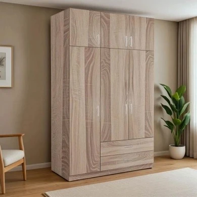 Three-leaf wardrobe with drawers Royal pakoworld in sonoma shade 150x58x230cm